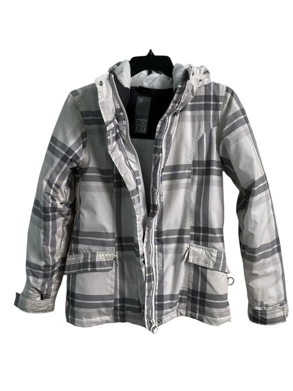 Roxy Ski Snowboarding White Black Grey Checkered Jacket Size Medium